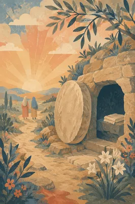 Empty Tomb at Sunrise Resurrection Scene
