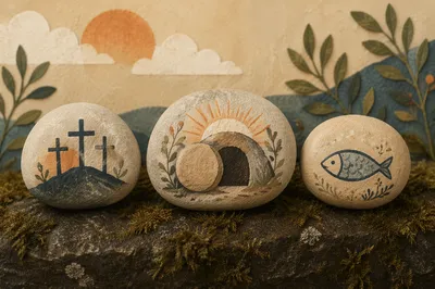 Resurrection Symbols on Stones at Sunrise