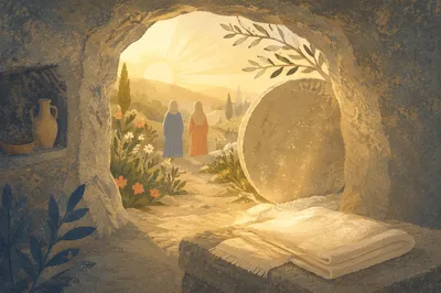 Empty Tomb at Sunrise Resurrection Scene