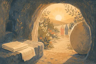 Empty Tomb at Sunrise Resurrection Scene