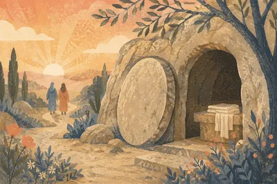 Empty Tomb at Sunrise Resurrection Scene