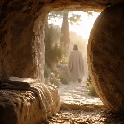 Empty Tomb at Sunrise Resurrection Scene