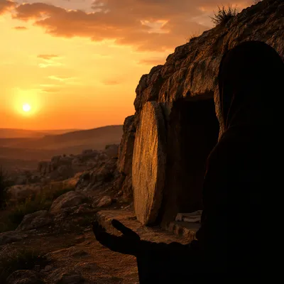 Empty Tomb at Sunrise Resurrection Scene