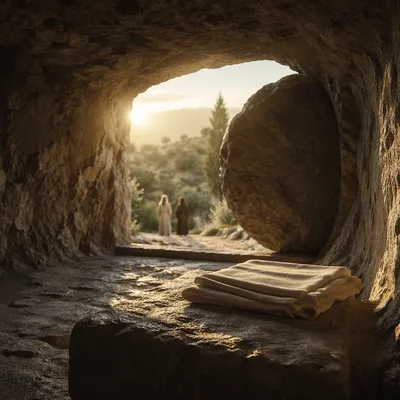 Empty Tomb at Sunrise Resurrection Scene