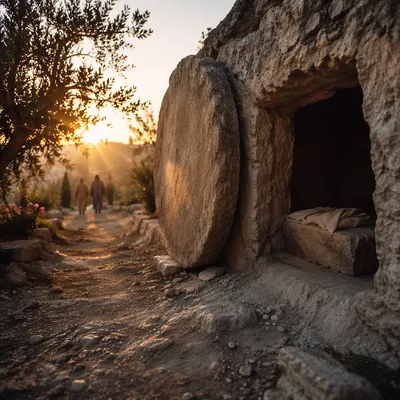 Empty Tomb at Sunrise Resurrection Scene