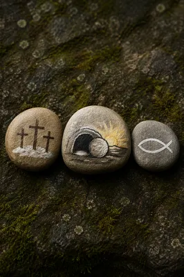 Resurrection Symbols Painted on River Stones