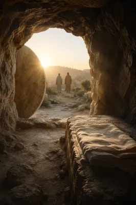 Empty Tomb at Sunrise Resurrection Scene