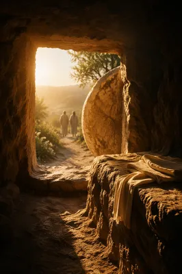 Empty Tomb at Sunrise Resurrection Scene