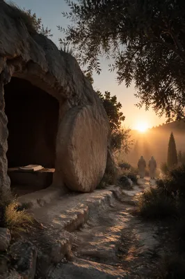 Empty Tomb at Sunrise Resurrection Scene