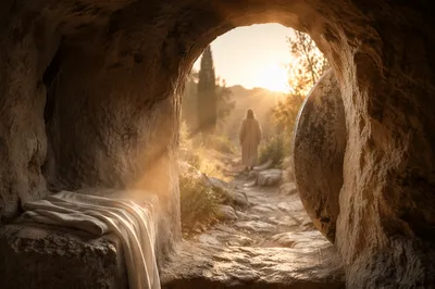 Empty Tomb at Sunrise Resurrection Scene
