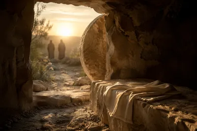 Empty Tomb at Sunrise Resurrection Scene