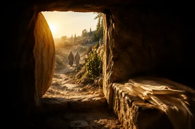 Empty Tomb at Sunrise Resurrection Scene