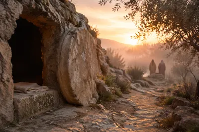 Empty Tomb at Sunrise Resurrection Scene