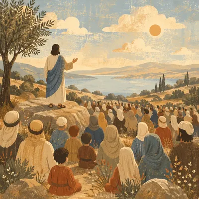 Jesus Teaching the Crowd on Hillside