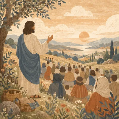 Jesus Teaching the Crowd at Dawn