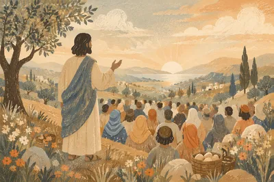Jesus Teaching the Crowd at Dawn