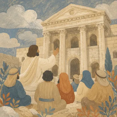 Jesus Teaching in Ancient Temple Courtyard