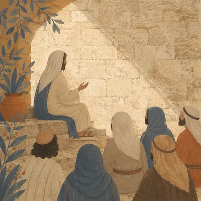 Jesus Teaching in Ancient Temple Courtyard