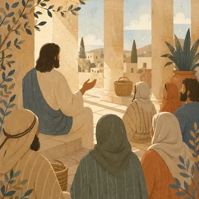Jesus Teaching in Temple Courtyard
