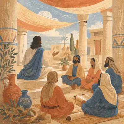 Jesus Teaching in Temple Courtyard Light