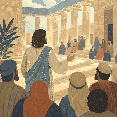 Jesus Teaching in Temple Courtyard Light
