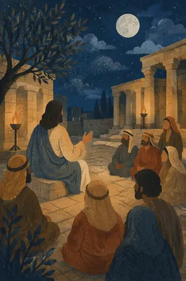 Jesus Teaching in Temple Courts at Night