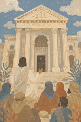 Jesus Teaching in Temple Courtyard