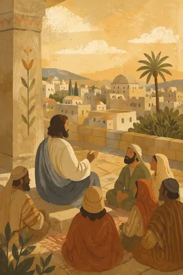 Jesus Teaching in Temple Courtyard