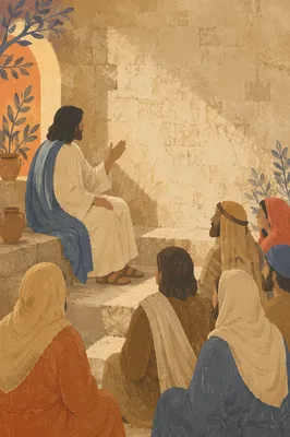 Jesus Teaching in Temple Courtyard