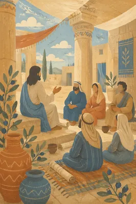 Jesus Teaching in Sunlit Temple Courtyard