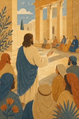 Jesus Teaching in Temple Courtyard