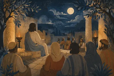 Jesus Teaching in Temple Courts at Night