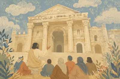 Jesus Teaching in Temple Courtyard