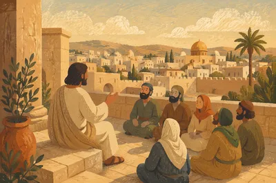 Jesus Teaching in Temple Courts at Sunset