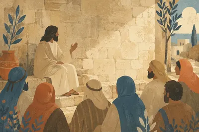 Jesus Teaching in Temple Courtyard Light