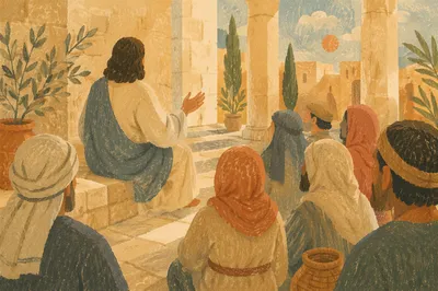 Jesus Teaching in Sunlit Temple Courts