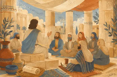 Jesus Teaching in Temple Courtyard