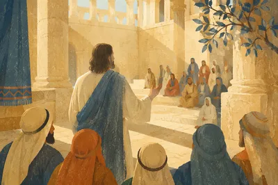 Jesus Teaching in Temple Courtyard Light