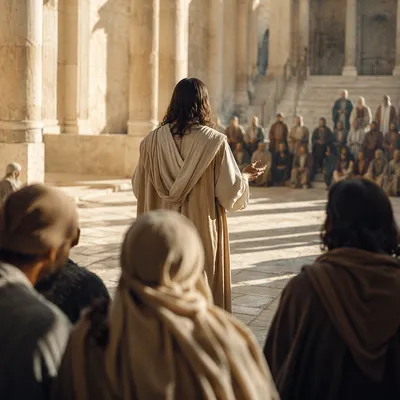 Jesus Teaching in Temple Courtyard