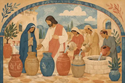 Jesus Turning Water Into Wine at Cana