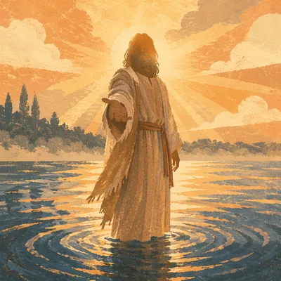 Jesus Walking on Water at Sunrise
