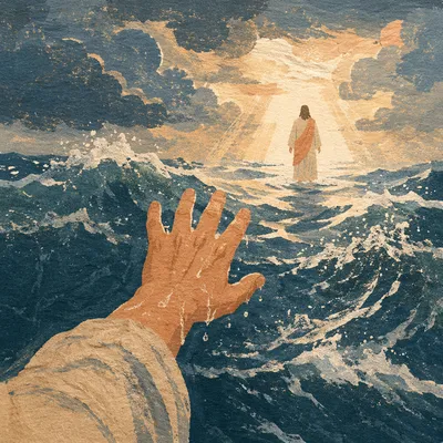 Jesus Walking on Water Reaching Hand