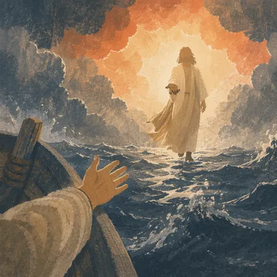 Jesus Walking on Water at Dawn