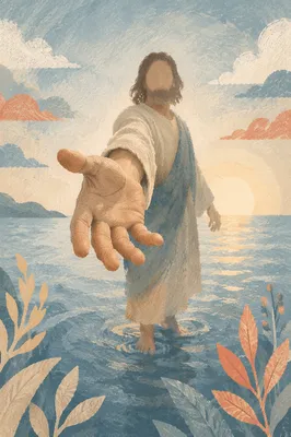 Jesus Walking on Water Reaching Hand