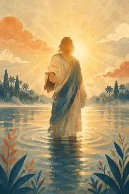 Jesus Walking on Water at Sunrise