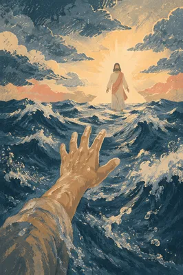 Jesus Walking on Water Reaching Hand