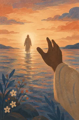 Jesus Walking on Water at Twilight