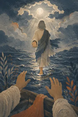 Jesus Walking on Water Reaching Out