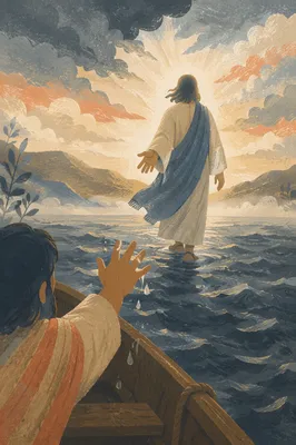Jesus Walking on Water at Dawn