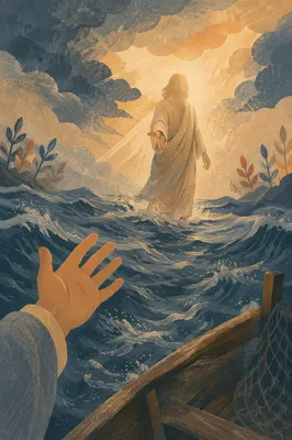 Jesus Walking on Water at Dawn